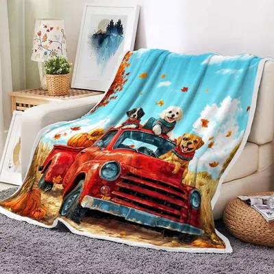 Dogs in Truck Blanket: A Fall Pickup Scene for Dog Lovers
