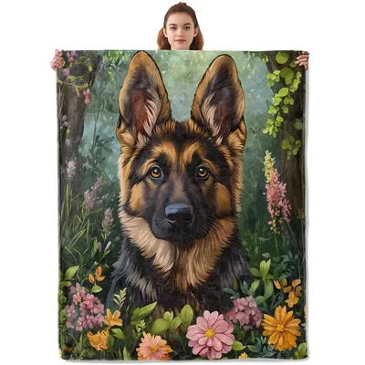 German Shepherd Dog Flowers Blanket for Dog Lovers