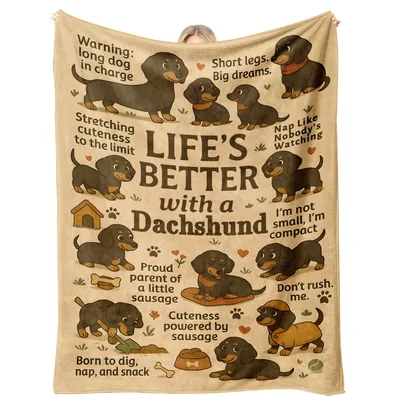 Warning long Dog Blanket: Dachshund Throw for Doxie Fans