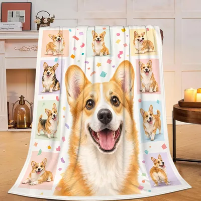 Happy Corgi Puppy Collage Blanket: Joyful Dog Portrait Design