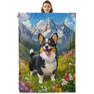 Corgi Dog Mountain Flowers Blanket for Dog Lovers