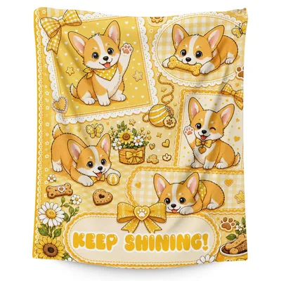 Corgi Puppy Blanket: Cheerful Yellow Corgi Print