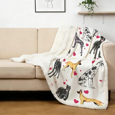 Dogs with Hearts Pattern Blanket: Great Dane Art for Lovers