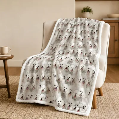 Bichon Frise Dog Pattern Blanket: Fluffy White Canine Print