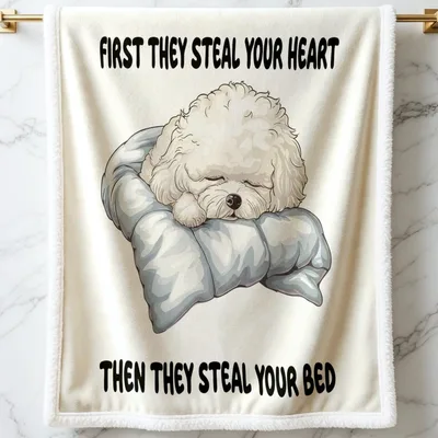 First They Steal Blanket: Cute Puppy Love Quote for Dog Owners