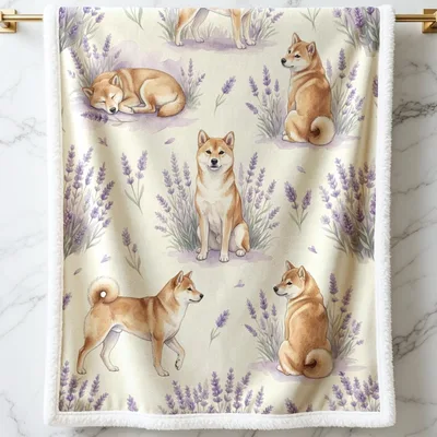 Shiba Inu Dogs Blanket: Lavender Floral Art for Cozy Dog Lovers