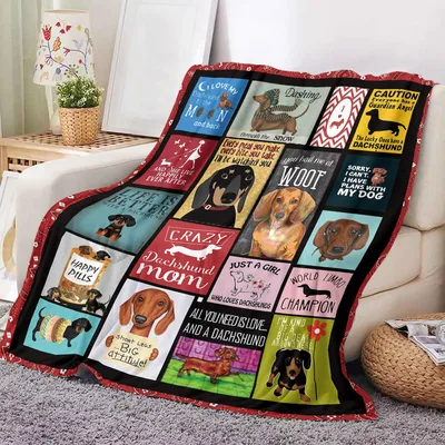 Dachshund Photo Collage Blanket: Funny Dog Quotes and Art