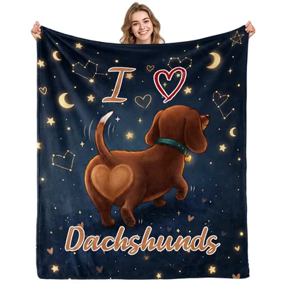 I Love Dachshunds Blanket: Starry Night Sausage Dog Design
