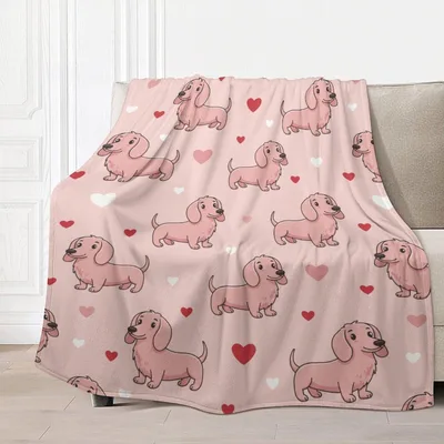 Dachshund Dogs Pink Hearts Blanket for Dog Lovers
