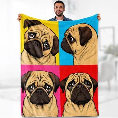 Pug Dogs Pop Art Blanket: Four Colorful Pug Portraits