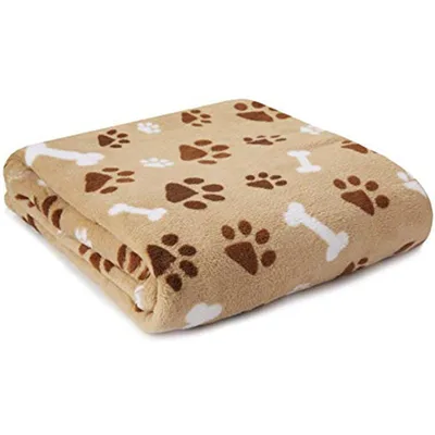 Puppy Paw and Bone Blanket: Cozy Tan Print for Dog Lovers