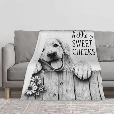 Hello Sweet Cheeks Puppy Blanket: Golden Retriever Fence Art