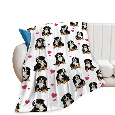 Bernese Dogs Heart Pattern Blanket for Mountain Dog Lovers