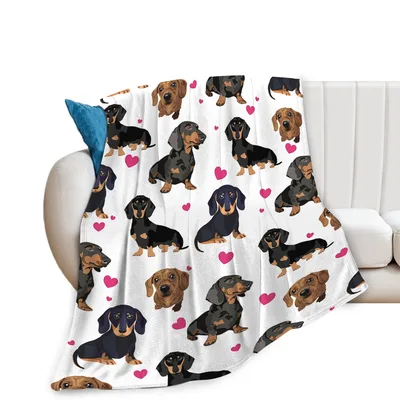 Dachshund Pattern with Hearts Blanket for Dog Lovers