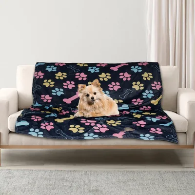 Paw Print Dog Pattern Blanket: Colorful Paws and Bones Design