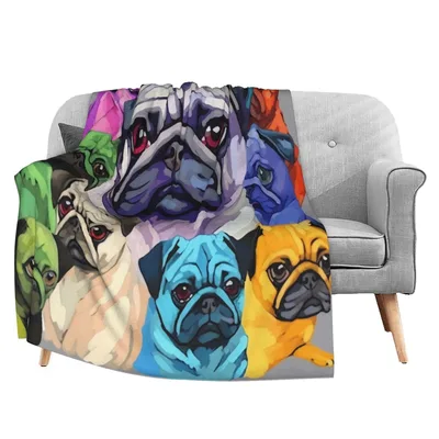 Colorful Pug Dogs Collage Blanket: Vibrant Artistic Pugs