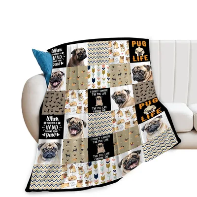 Pug Life Patchwork Blanket: A Quilt of Pugs and Phrases for Owners