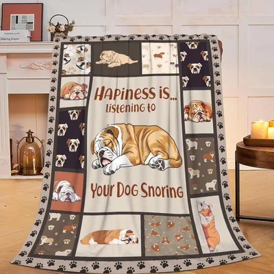 Happiness Bulldog Snoring Collage Blanket for Sleep Lovers