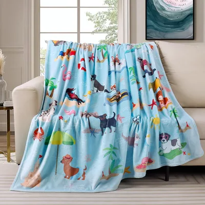 Playful Dogs Pattern Blanket: Summer Beach Scene with Pups
