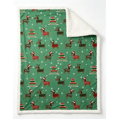 Dachshund Christmas Pattern Blanket featuring festive sausage dogs