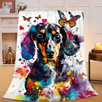 Watercolor Dachshund with Butterflies Blanket