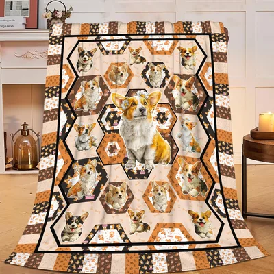 Corgi Dogs Hexagon Collage Blanket: A Quilt-Style Dog Design