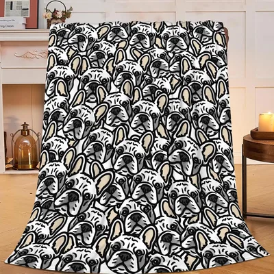 Black and White Dog Blanket: French Bulldog Face Pattern