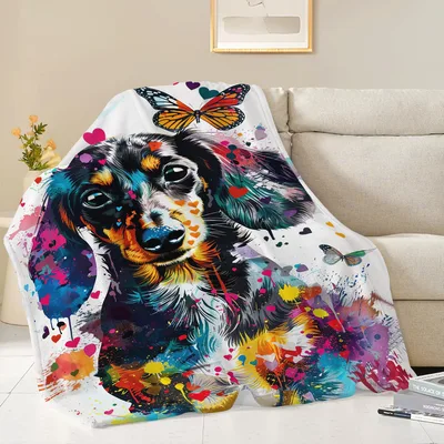 Watercolor Dachshund with Butterflies Blanket No. 2