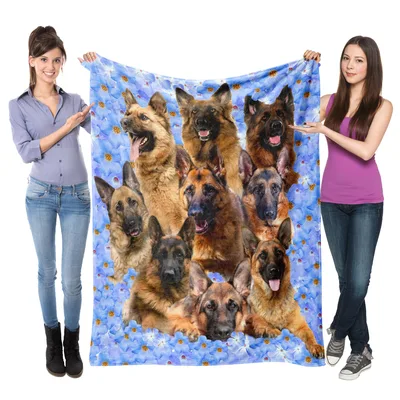 German Shepherd Dogs Portrait Blanket: A Collage of Canine Faces
