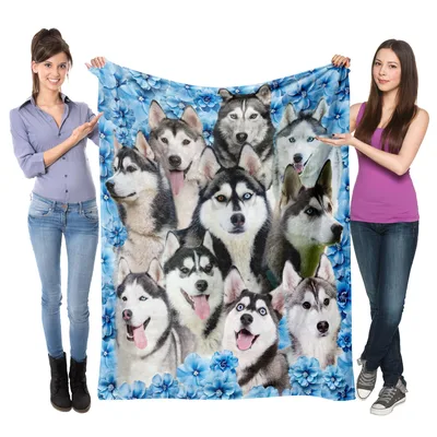 Siberian Huskies Portrait Collage Blanket: A Floral Dog Lovers Gift