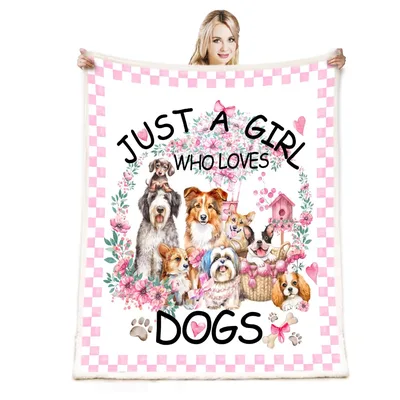 Cute Puppies Pink Frame Blanket: Just a Girl Who Loves Dogs Design