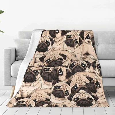 Pug Faces Collage Pattern Blanket for Dog Lovers