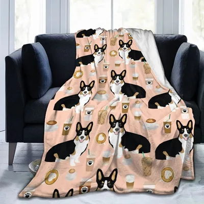 Corgis and Coffee Pattern Blanket: Tri-Color Corgi & Latte Design