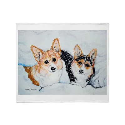 Corgi Dogs in Snow Blanket: Two Corgis Peeking Through Winter Snow