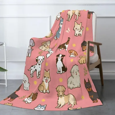 Cute Cartoon Dogs Pattern Blanket: A Pink Canine Collection