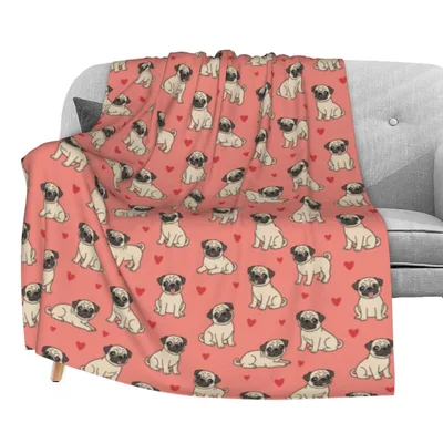 Cartoon Pugs Puppies Pattern Blanket for Dog Lovers