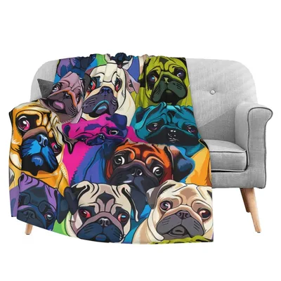 Colorful Pug Dogs Pattern Blanket: Vibrant Pop Art Pugs for Lovers