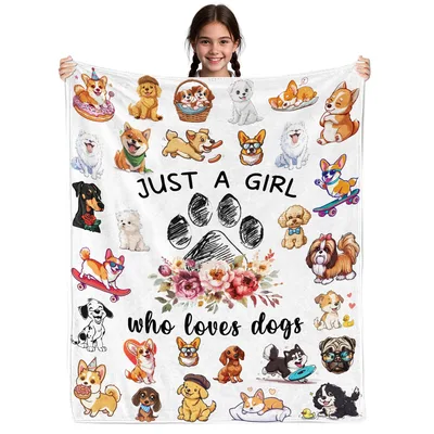 Just a Girl Blanket: Paws and Flowers Design for Dog Lovers