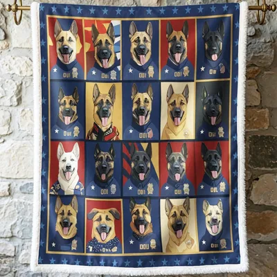 German Shepherd Photo Collage Blanket: K9 Unit Tribute Design