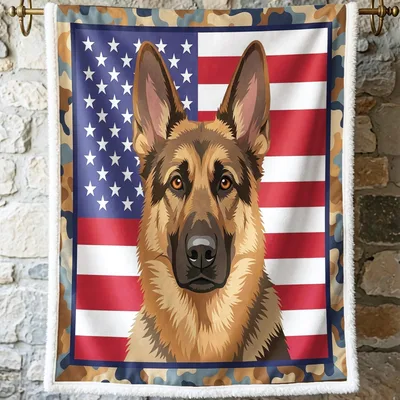 Patriotic German Shepherd American Blanket with Flag Design