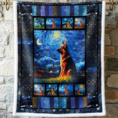 Starry Night German Shepherd Blanket: Galaxy Art Style Throw
