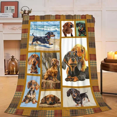 Dachshund Photo Collage Blanket No. 2: A Plaid-Framed Puppy Gallery