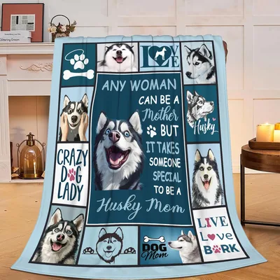 Mom to Be Blanket: Husky Mom Collage Design for Dog Lovers