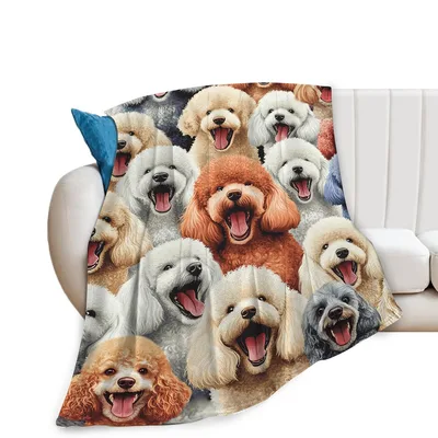 Funny Poodles Collage Blanket: Joyful Poodle Faces Pattern