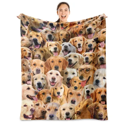 Golden Retriever Crowd Photo Blanket: A Packed Portrait of Happy Dogs