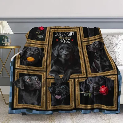 Black Labrador Dogs Blanket: Just a Girl Who Loves Dogs Art