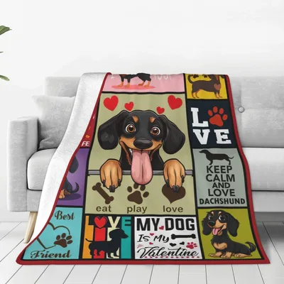 Dachshund Love Collage Quotes Blanket for Happy Dog Lovers
