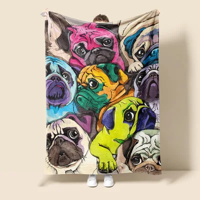 Colorful Pop Art Pugs Blanket: Vibrant Pug Faces in Bold Colors