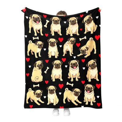 Pug Dogs Hearts Pattern Blanket: A Playful Pug Print for Lovers