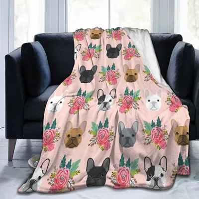 French Bulldog Floral Pattern Blanket: Cute Dog & Pink Roses Design